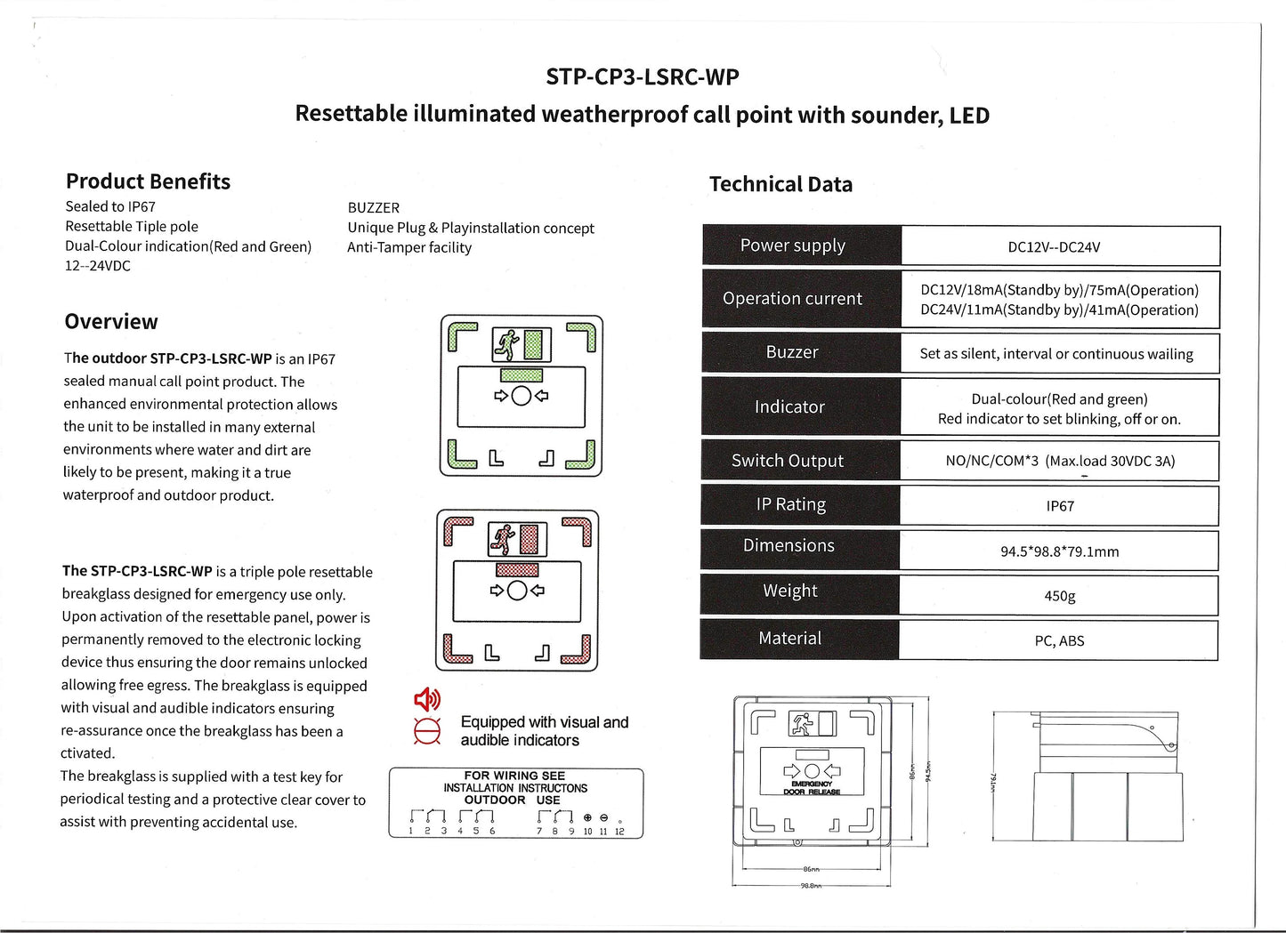STP-CP3-LSRC-WP - Weatherproof triple pole break glass