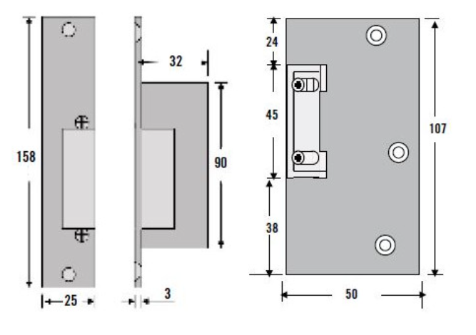STP-M1SAF24-ADJ 12VDC Euro Mortice Release Fail Safe Adjustable Jaw