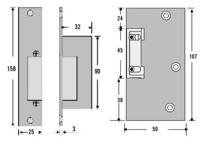 STP-M1SAF24-ADJ 12VDC Euro Mortice Release Fail Safe Adjustable Jaw